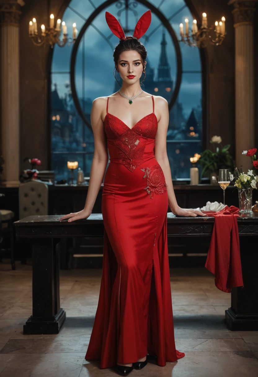 Gem standing in front of her desk in her penthouse suite